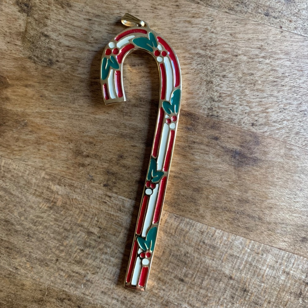 Wallace Silversmiths 1983 Cinnamon Cane Gold-Plated Enamel Ornament Pendant